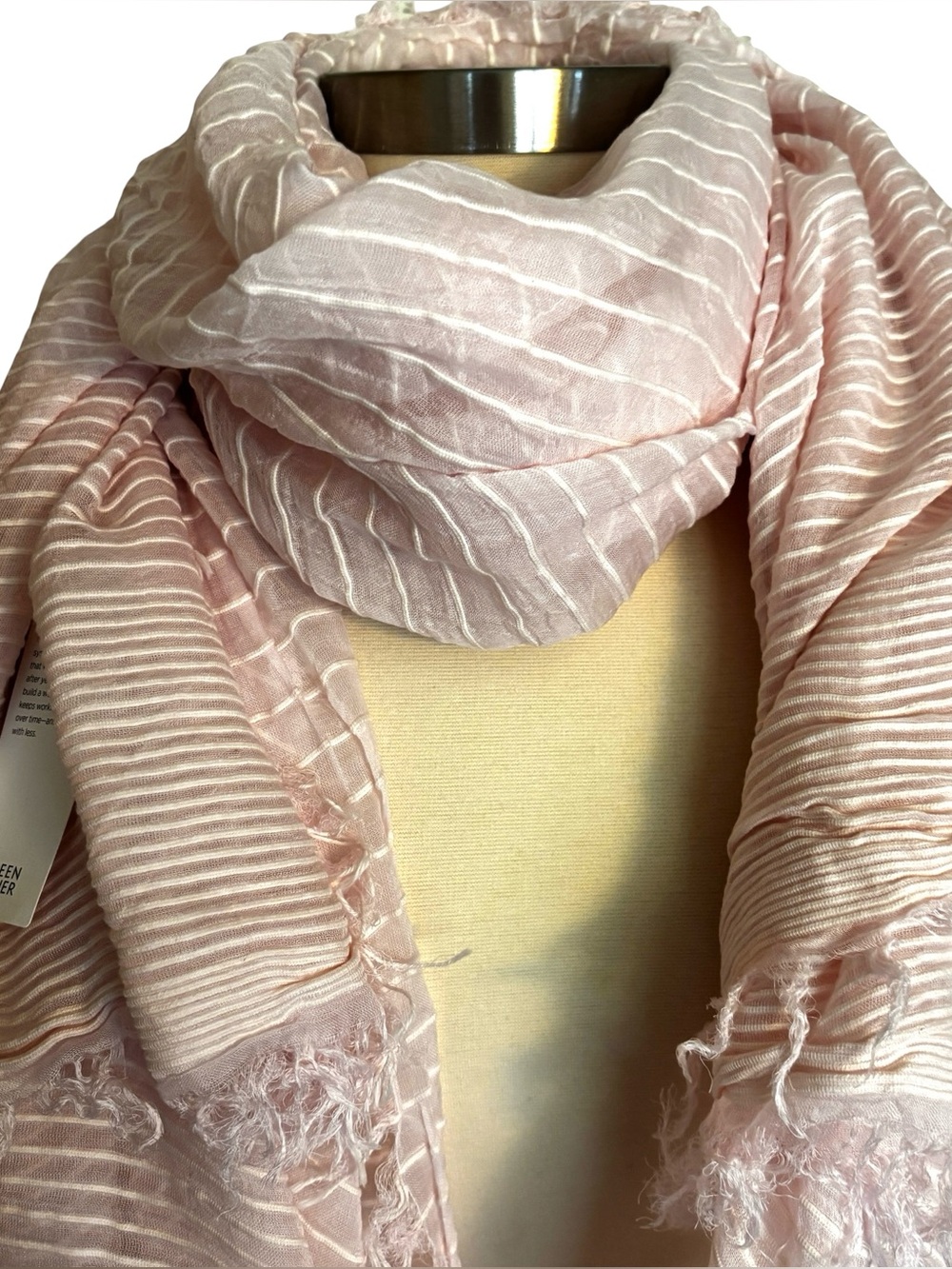 Eileen Fisher Pink Organic Lightweight Texture Fringe Scarf Wrap - Picture 5 of 10